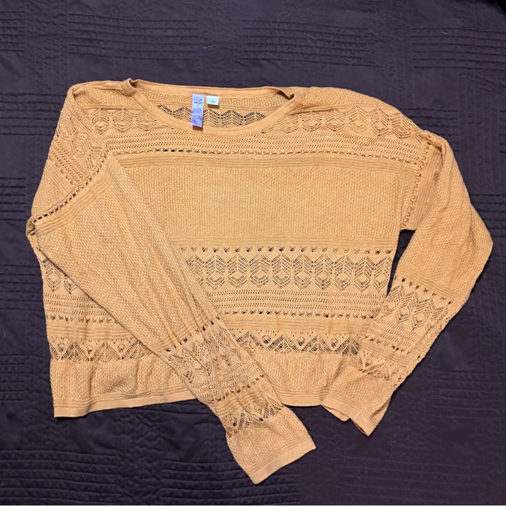 Yellow Crochet Knit Sweater